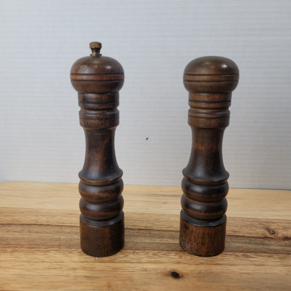 Vintage Wooden Salt Shaker And Pepper Grinder Set  Wood